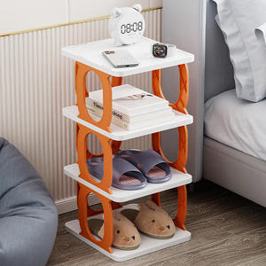 Étagère de rangement en plastique moderne à 5 niveaux, autoportante et empilable, orange et blanc, pour salon - Product Image 3