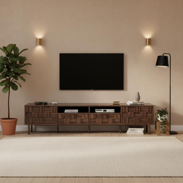 Modern Midcentury Solid Wood 65 in TV Stand with 2 Drawers Storage Media Console Living Room Home Theatre Entertainment Center