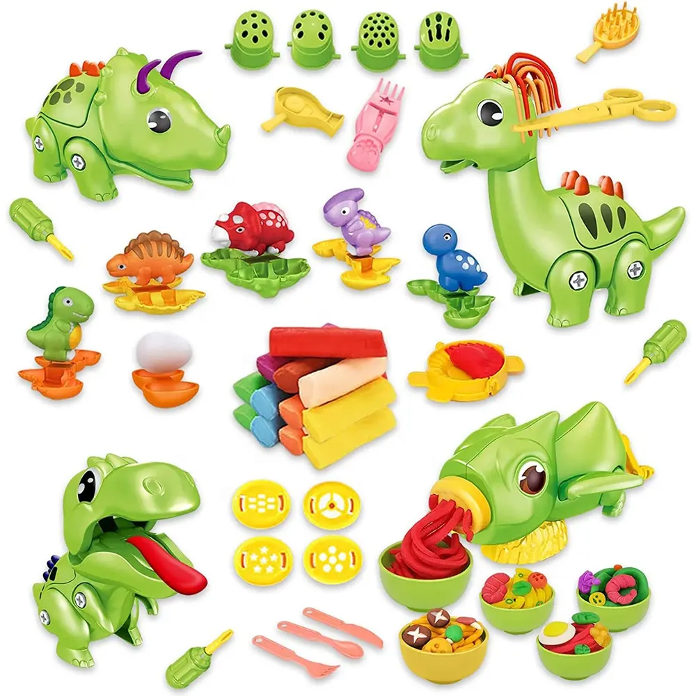 Il più nuovo set di pasta da gioco giocattolo dinosauro smontabile fai-da-te con kit di stampi per argilla e strumenti colorati da 12 pezzi per i più piccoli