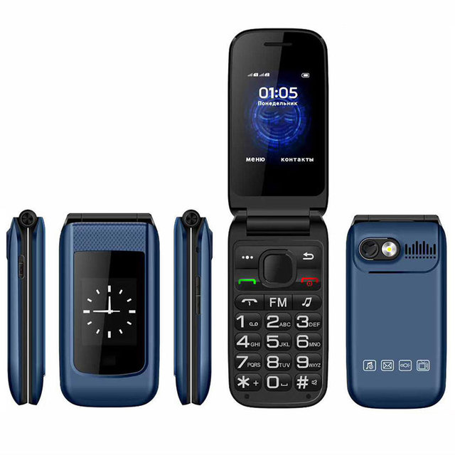 Flip Mobile Phone 2G GSM Dual SIM 0.08MP Camera 2.4 Inch Screen 1.77 Inch Keypad FM Spanish Custom Logo Software Stock