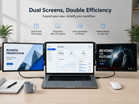 Moniteur portable super fin de 15,6 pouces, 1920x1080 IPS, écran externe USB-C avec support intelligent, couverture pour deux écrans