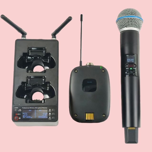 Rechargeable Dual SLXD24 Beta58 UHF Wireless Microphone System Handheld & Lavalier Bodypack Transmitters Stage Karaoke Live