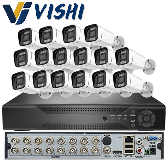 Vishi Coaxial 5MP 4/8/16-channel AHD DVR Full-Color Night Vision Camera Surveillance Kit CCTV Wired Security Monitoring System