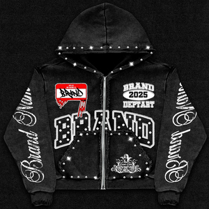 Streetwear Fashion Men Zipper Hoodies Custom Design Men's Distressed Print Hoodie Oversized Full <b>Zip</b> Up Casual Wear Hoodies - Product Image 5