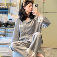Ensemble de pyjamas en cachemire épais et chaud, style palais, pour femmes, automne/hiver, vêtements de nuit doux et haut de gamme avec bordure en dentelle