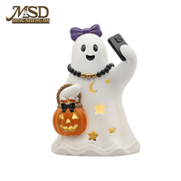 Statue en résine de hibou mignon pour selfie avec lumière LED, style sculpture sur bois, décoration d'intérieur, vente en gros, usine OEM ODM