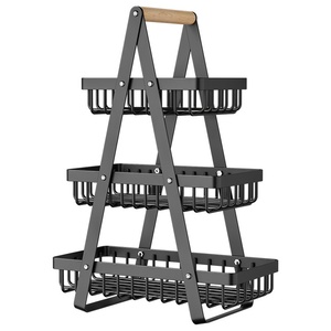 Panier de rangement triangulaire <span class=keywords><strong>à</strong></span> double couche en fil métallique avec poignée, fonction d'égouttage, pour bureau - Product Image 5