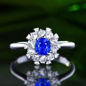SGARIT Fine Jewelry Wholesale Solid 18k <b>White</b> <b>Gold</b> 0.8 CT Jewellery Engagement Natural Blue <b>Sapphire</b> Gemstone Diamond <b>Ring</b> - Product Image 1