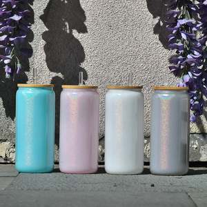 Vaso de Vidrio con Purpurina Arcoíris Azul, Rosa, Blanco, Plateado, Morado de 15oz, 16oz, 20oz con Tapas y Pajitas para Impresión DIY - Product Image 4