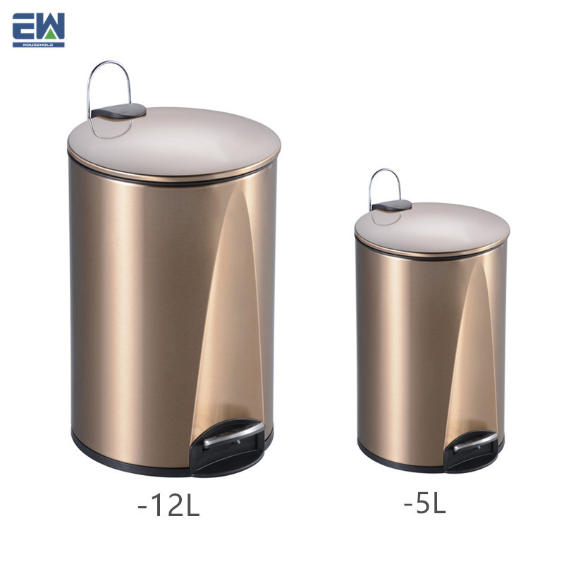 Design de mode Amazon Top Vente Poubelle À Pédale/5L Ronde En Acier Inoxydable de Stockage de Déchets Poubelle