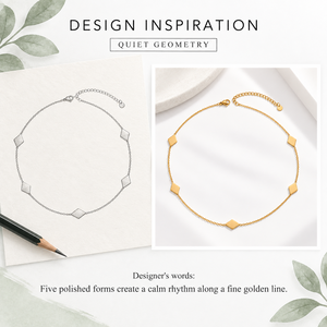 Collar Geométrico de Acero Inoxidable con Baño de Oro de 14K, Diseño de Rombo, Cadena Ajustable - Product Image 5