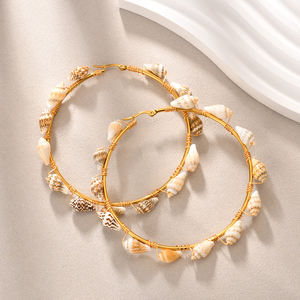 Nouveau Boho Shell Boucles D'<span class=keywords><strong>oreilles</strong></span> La Fille De Fête A De <span class=keywords><strong>Grandes</strong></span> <span class=keywords><strong>Oreilles</strong></span> Boucles D'<span class=keywords><strong>oreilles</strong></span> Créoles Exagérées 18k Or En Acier Inoxydable Boucle D'oreille Pour Les Femmes Bijoux - Product Image 3