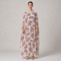 Robe Kaftan de Luxe à Manches Cape et Paillettes pour Femme, Broderie Rose, Col Perlé, Abaya Modeste pour l'Aïd, le Ramadan et les Fêtes, Vente en Gros