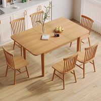 Ensemble de table à manger rectangulaire en bois massif de style nordique moderne avec fonction de levage et de rétraction