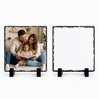 Cadre photo en pierre personnalisé avec support, motif croix religieuse peinte et fleur, pour sublimation sur dalle de pierre