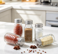 Bouteille à épices en verre transparent mini de haute qualité avec bouchon perforé en acier inoxydable, livraison rapide, vente en gros