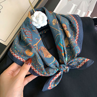 Foulard carré imprimé en mélange de soie et de coton pour femme, 53x53cm, style vintage, foulard de cou, foulard de tête, bandana pour cheveux