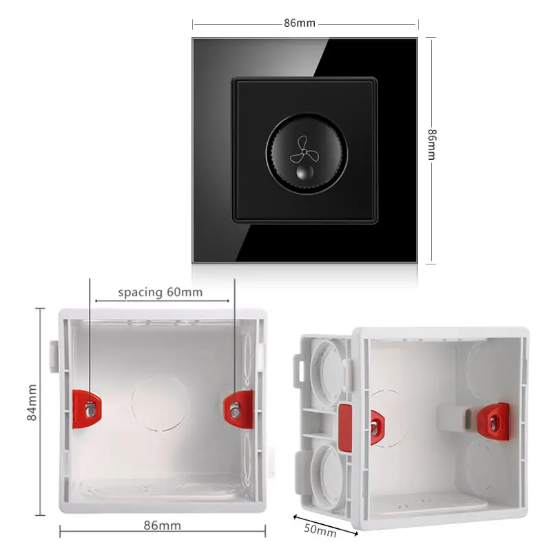 Smart Home Wall Speed Control Schakelaar Gehard Glazen Paneel Voor Ventilator Premium Kwaliteit Wandschakelaars