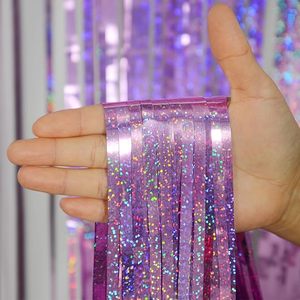 Cortina de flecos de alambre metálico láser, telón de fondo brillante para fiestas de cumpleaños y graduación, accesorio de decoración para fotomatón, rosa y morado - Product Image 3