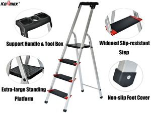 Échelle pliante en aluminium avec <span class=keywords><strong>marches</strong></span> antidérapantes, plateau à outils intégré, échelle portable pour travaux domestiques et bricolage - Product Image 4