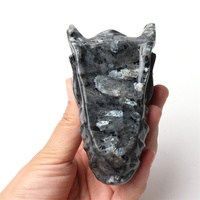 Tête de dragon en larkavite, artisanat en cristal naturel, crâne flash