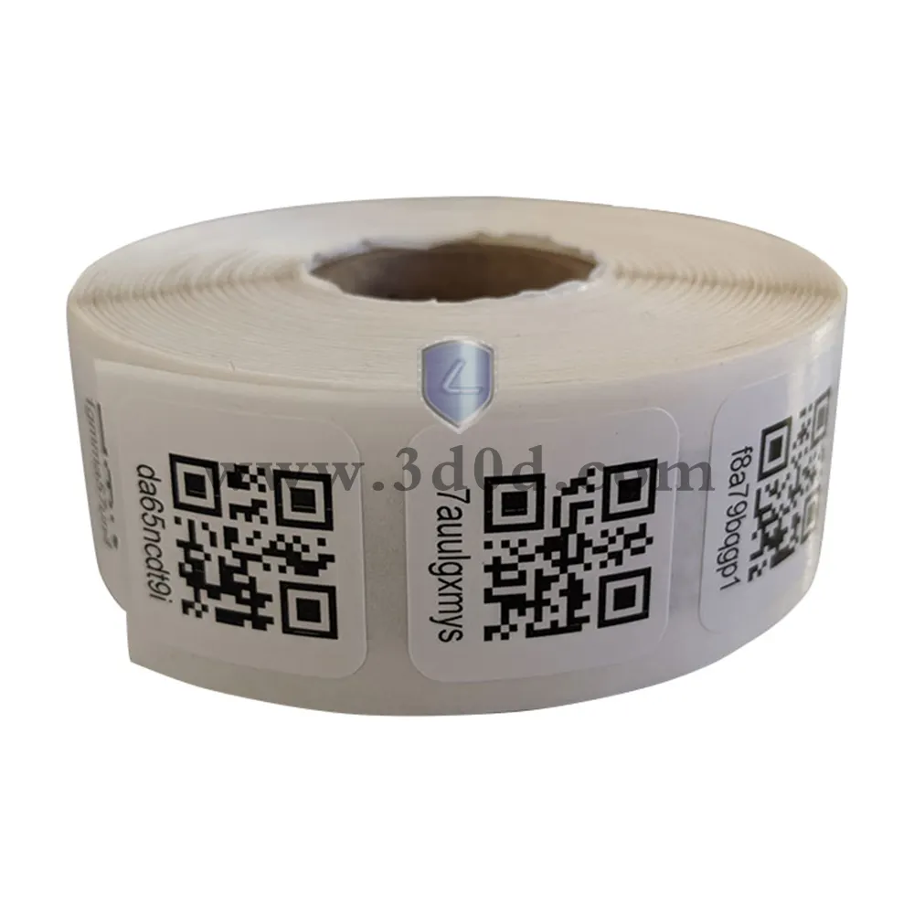 LIDUN Plain Printable Sticker 3M Adhesive Security Label Roll with Anti-counterfeit Barcode / QR Accept Custom Printing Design