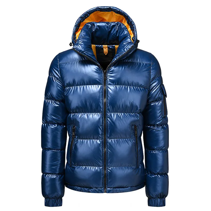 Winter Metallic Shiny Warm Thick Waterproof Parkas Jacket Men Outfits Windproof Detachable Hat Parka Coat