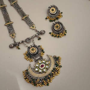 Oxidised Two Tone Necklace Earrings Set <b>Long</b> Necklace Jewellery Set for Women handmade bulk <b>product</b> customized - Product Image 2