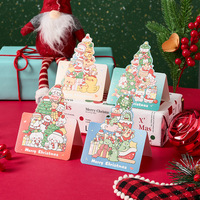 Kartu Ucapan Selamat Natal Lipat dengan Gambar Kartun Hewan dan Pohon, Bentuk Die-cut, dari Kertas, untuk Hadiah Natal
