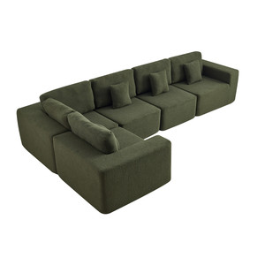 Canapé modulaire en tissu en forme de L moderne pour appartement, avec accoudoirs carrés et dossier lâche, garni d'éponge - Product Image 5