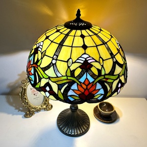 Longhuijing 16inch Stained Glass LED Table Lamp Dome Simple Eco-Friendly Yellow Mediterranean Design Bedroom Home <b>Decoration</b> - Product Image 5