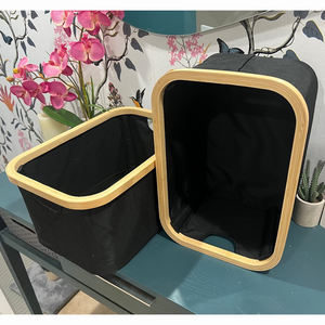 Paniers de rangement noirs pour l'organisation, bacs de rangement en tissu, paniers de rangement pliables avec poignées en bambou pour étagères et placard - Product Image 2