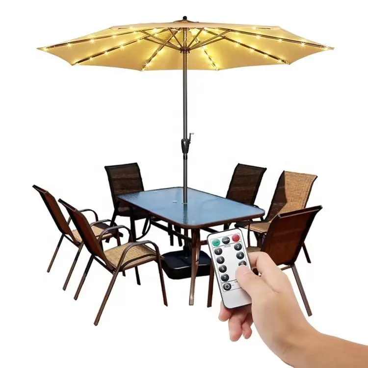 Lámpara de paraguas para patio al aire libre, luces LED de cadena con Control remoto, lámpara de paraguas, decoración impermeable para acampar, 8 modos 104