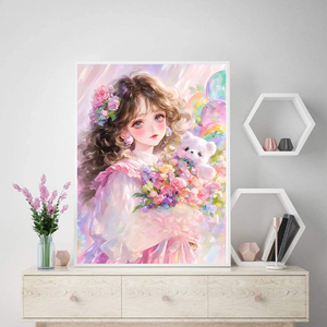Kit <span class=keywords><strong>de</strong></span> <span class=keywords><strong>Peinture</strong></span> Diamant 5D <span class=keywords><strong>de</strong></span> Haute Qualité : Fille Mignonne avec un <span class=keywords><strong>Bouquet</strong></span> <span class=keywords><strong>de</strong></span> <span class=keywords><strong>Fleurs</strong></span> et un Ours <span class=keywords><strong>en</strong></span> Peluche – Kit Mosaïque DIY Idéal pour la Décoration Intérieure - Product Image 2