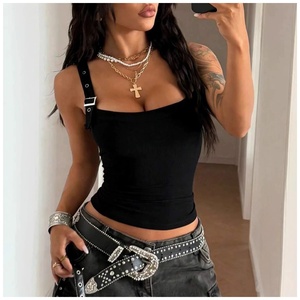 Top Ajustado de Color Sólido con Tirantes Ajustables, Estilo Veraniego, Inspirado <span class=keywords><strong>en</strong></span> la Moda Urbana, Top Sexy con Hebilla Metálica <span class=keywords><strong>para</strong></span> Mujer - Product Image 4