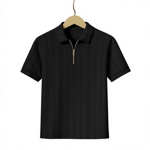 Chemise décontractée à manches courtes en tricot uni pour homme, avec poche, logo personnalisé, noir et beige, 240 GSM, 100 % coton, anti-plis - Product Image 6