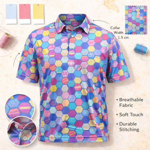 เสื้อโปโลกอล์ฟผู้ชายพิมพ์ลายสีสันสดใส ผลิตจากโพลีเอสเตอร์ 88% และสแปนเด็กซ์ 12%  รับปักโลโก้ตามแบบ - Product Image 1