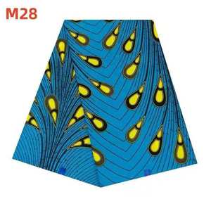 <span class=keywords><strong>Tissu</strong></span> imprimé africain 100% coton M28, motif plume de <span class=keywords><strong>paon</strong></span> bleu vif, 6 yards pour la confection de robes pour femmes - Product Image 1