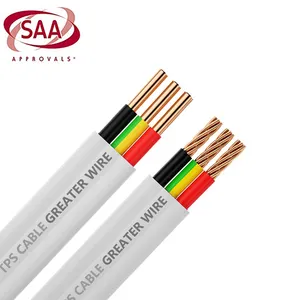 AS/NZS 5000 V-90 Aislamiento de PVC 3V-90 Funda de PVC 1mm 1,5mm 2,5mm 4mm 6mm 2C + E / 3 Core y Earth Flat TPS Cable de PVC