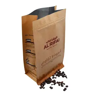250g 500g 1kg קפה אבקת שטוח תחתון קפה שעועית מזון חום קראפט נייר רדיד בתוך קפה אריזה פאוץ רוכסן שקיות