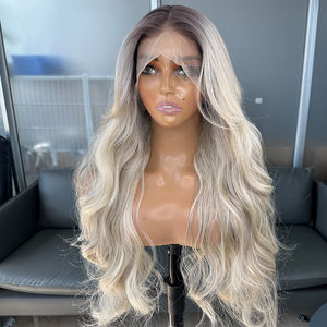 Pelucas largas Boby onduladas Ombre Color Rubio para mujeres negras 13X4 pelucas delanteras de encaje sintético Futura fibra de pelo pelucas sintéticas sin pegamento - Product Image 6