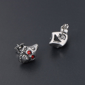 <b>Titanium</b> Steel Skull <b>Stud</b> Earrings Red Eye Bezel Setting Party Fashion Jewelry CF102 - Product Image 4