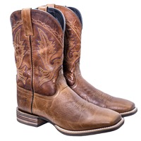 Bottes de cowboy en cuir pour hommes, bout carré, mi-mollet, brodées, bottes d'équitation classiques, chaussures durables