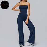 Ensemble 2 pièces élégant et respirant pour femme : débardeur uni brossé et pantalon large taille haute – Idéal pour la course, le yoga, le Pilates – Logo personnalisé