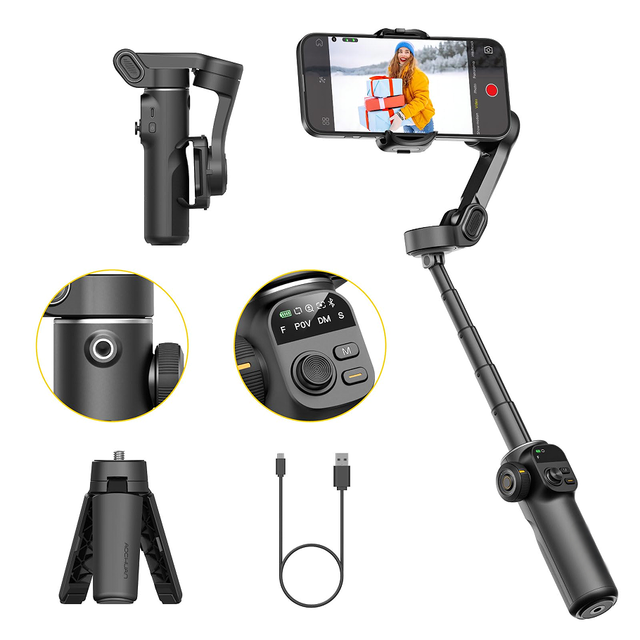 Gimbal Stabilizer for iPhone, 3-Axis iPhone Gimbal Built in 7.8' Extension Rod, Portable with w/OLED Display for iPhone/Android