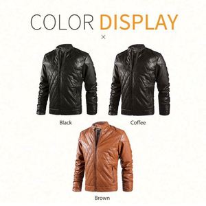 Blouson en similicuir PU noir coupe motard, col montant, coupe-vent, teint sur mesure, haute qualité, pour homme, vente en gros - Product Image 3