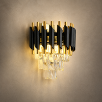 Lustre long en cristal pour villa duplex européenne à plafond haut, noir et or, style nordique moderne, luminaires suspendus LED rotatifs pour escalier