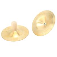Wholesale 2 Pcs Kid Cymbals Copper Wood Handle Belly Dancing Hand Cymbals Percussion Instrument Toy Brass Cymbal