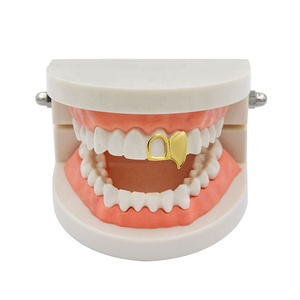 S925 plata esterlina Hip Hop doble colmillo dientes Grillz para dientes chapado en oro dos dientes izquierdo hueco <span class=keywords><strong>vampiro</strong></span> dientes parrillas joyería - Product Image 4
