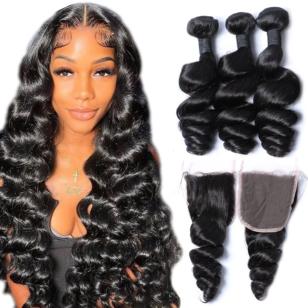 Grade 9A Cash on Delivery Hair Cuticle Aligned loose wave, double weft hair extensions human hair bundle with closure